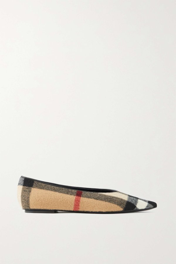 Checked cashmere point-toe flats