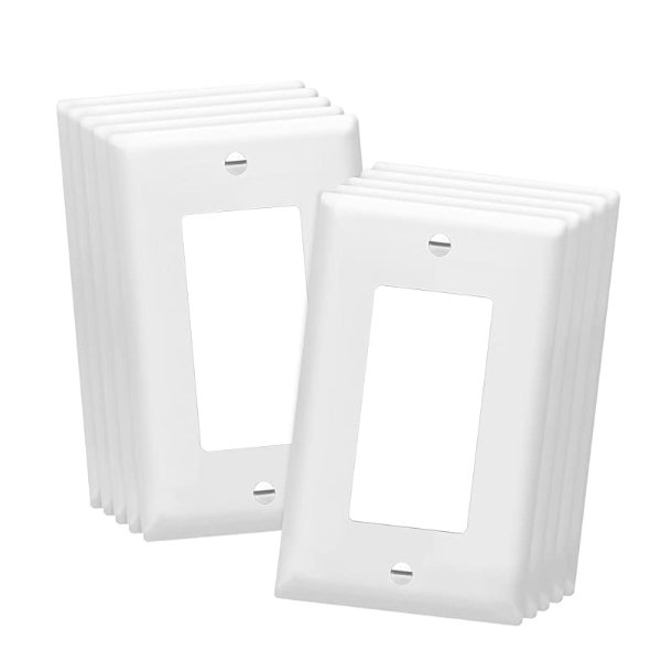 Decorator Light Switch or Receptacle Outlet Wall Plate, Size 1-Gang 4.50 Inches x 2.76 Inches, Unbreakable Polycarbonate Thermoplastic, 8831-W-10PCS, White (10 Pack), UL Listed