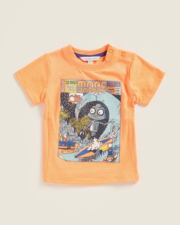 (Newborn/Infant Boys) Orange Robot Graphic Short Sleeve Tee