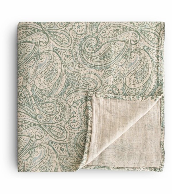 Organic Cotton Muslin Swaddle Blanket - Green Paisley