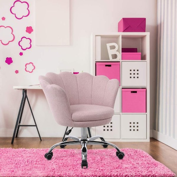 Goujxcy Desk Chair,Modern Linen Fabric Office Chair,360°