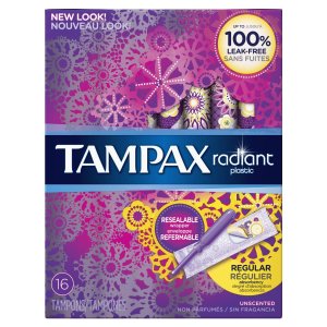 Tampax Radiant plastic 无味卫生棉条，16个