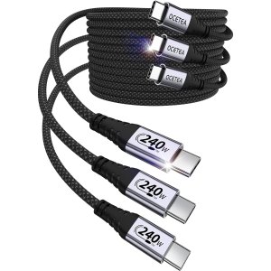 白菜价：Ocetea 240W USB-C 数据线 3条装