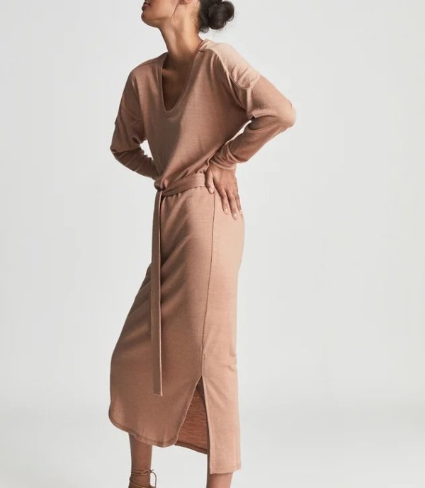 Cleo Blush Wool Blend Fine Jersey Dress – REISS