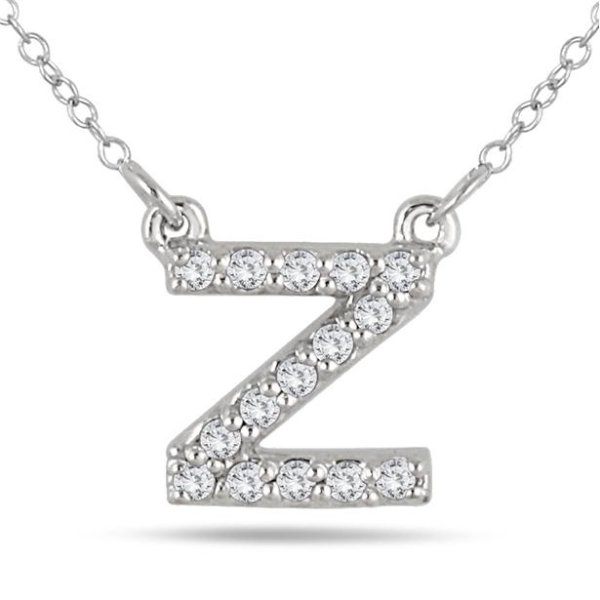 1/10 Carat TW Z Initial Diamond Pendant in 10K White Gold