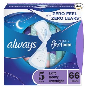 alwaysInfinity Feminine Pads with Wings for Women, Size 5, Extra Heavy Overnight, Unscented, 66 Count