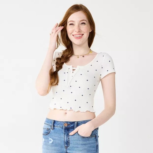 Juniors' SO® Lace-Up Tee