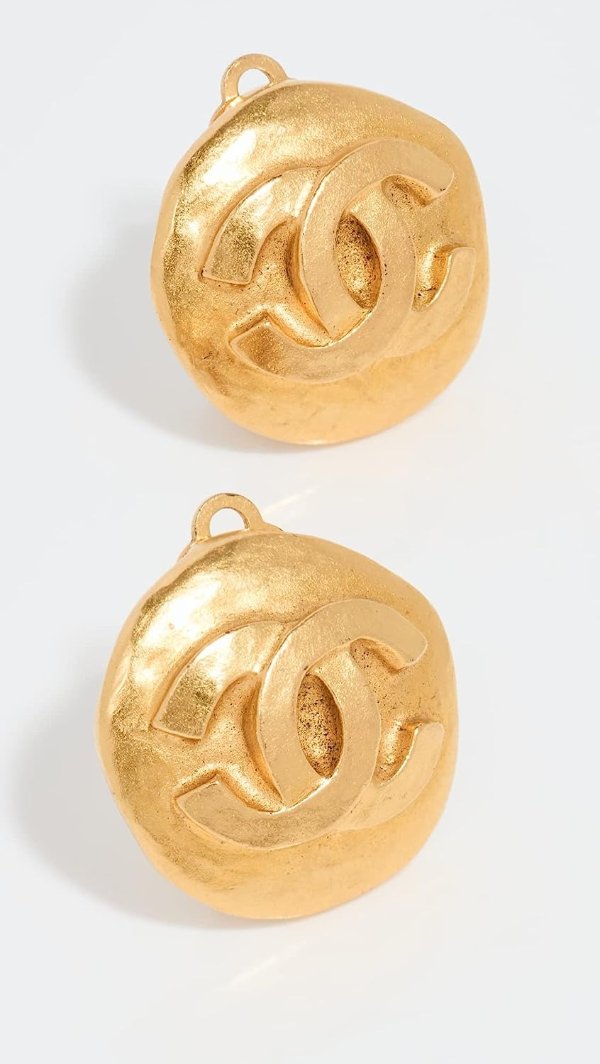 Women's Pre-Loved Gold CC On Round Earrings