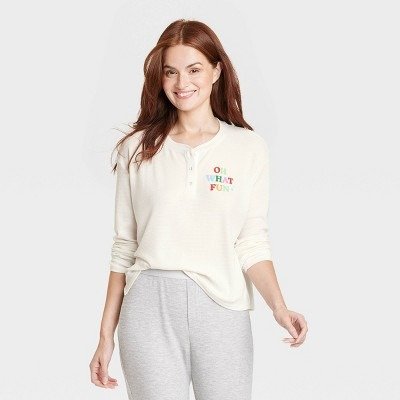 Women's Oh What Fun Matching Family Thermal Pajama Top - Wondershop™ White