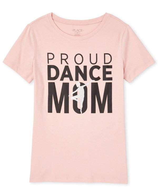 Womens Mommy And Me Short Sleeve Glitter 'Proud Dance Mom' Matching Graphic Tee
