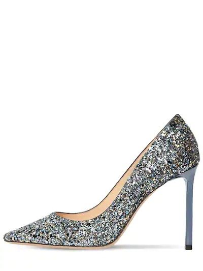 100MM ROMY GLITTERED LEATHER PUMPS