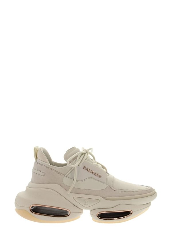 White Leather And Suede B-bold Low-top Sneakers