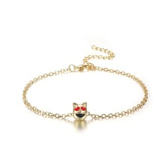 Purrfect Smiling Cat With Heart Eyes Emoji Anklet, 9 Inches