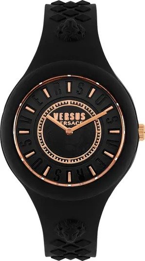 Men's Black Dial Silicone Strap Watch, 39mm
