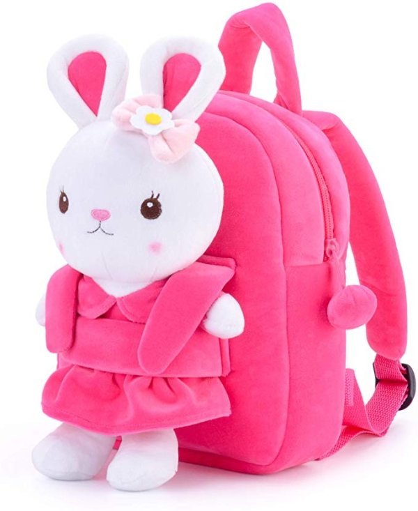 Girls Backpack Easter Bunny Backpack with Plush Bunny Toy Pink 9 Inches