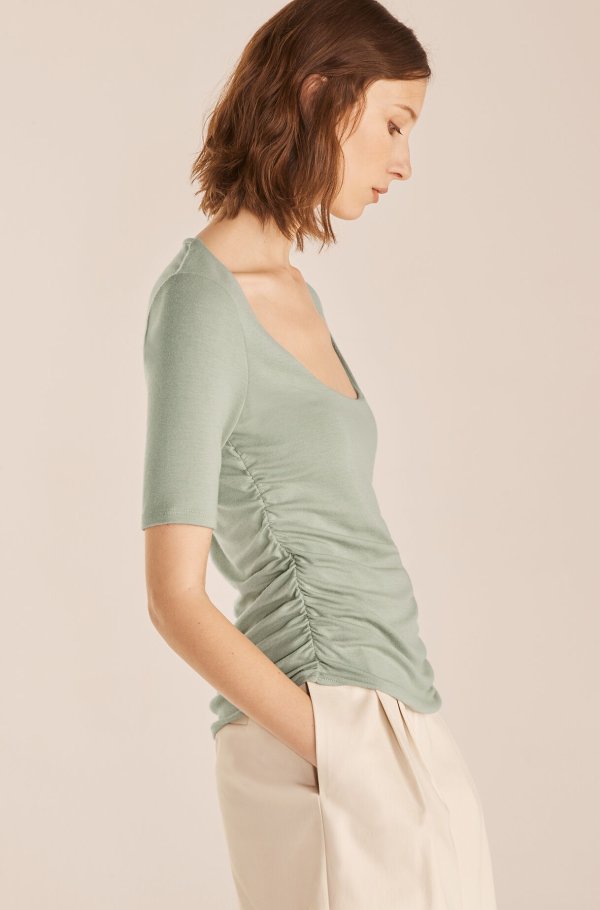 Ruched Scoop Neck Tee | Rebecca Taylor