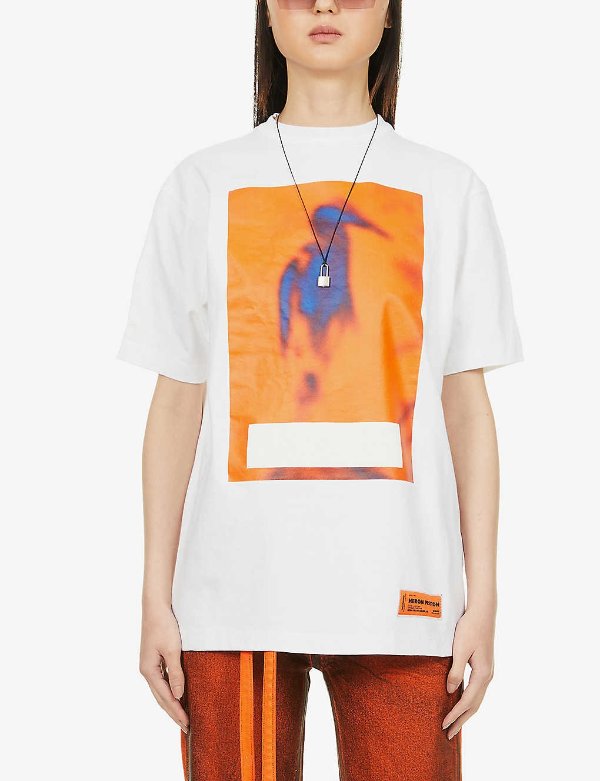 Censored Heron-print organic cotton-jersey T-shirt