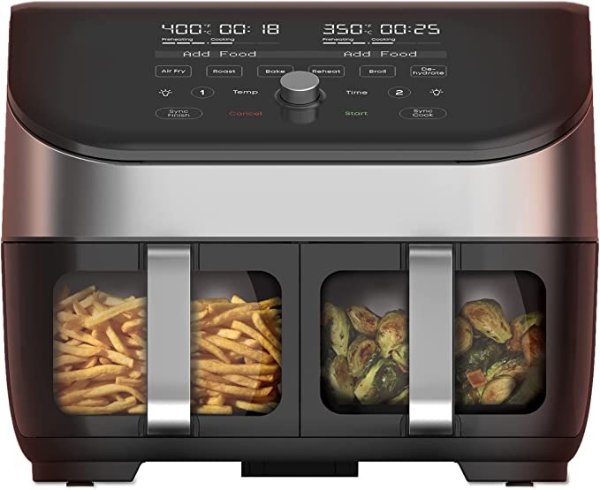 Instant Vortex Plus XL 8-QT Dual Basket Air Fryer Oven, From the Makers of Instant Pot, 2 Independent Baskets, Clear Cooking Window, Dishwasher-Safe Basket, App with over 100 Recipes, Stainless Steel