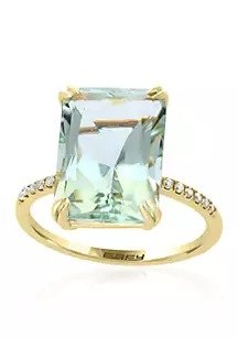 Green Amethyst with Diamond Shank Ring in 14k Yellow Gold