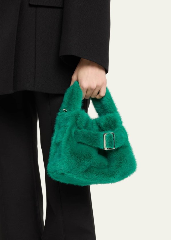 Small Scrunchy Faux Fur Top-Handle Bag