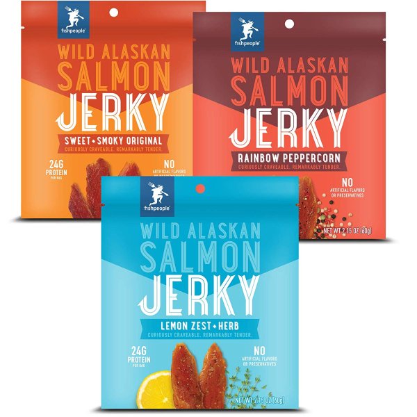 Fishpeople Wild Alaskan Salmon Jerky, Variety Pack (3 pack)