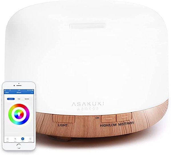 Smart Wi-Fi Essential Oil Diffuser, App and Voice Control Compatible with Alexa, 500ml Aromatherapy Humidifier for Relaxing Atmosphere in Home Office Bedroom