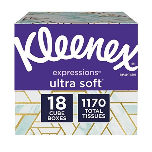 Kleenex Expressions Ultra Soft Facial Tissues, 18 Cube Boxes