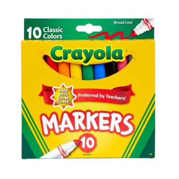 Broad Line Art Markers, Assorted Colors, Child, 10 Count
