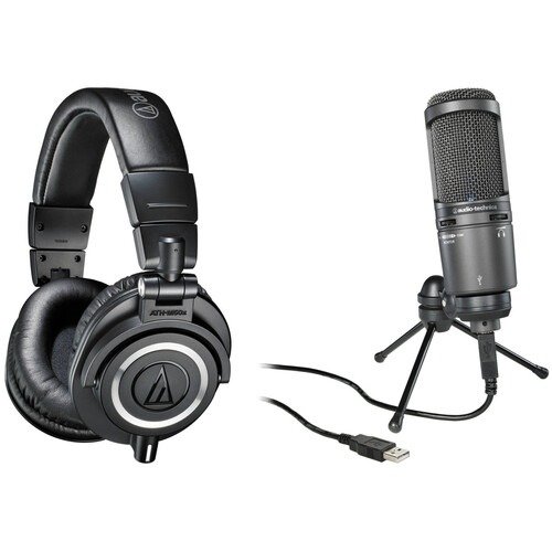 Recording Kit with ATH-M50x Headphones and AT2020USB+ USB Microphone