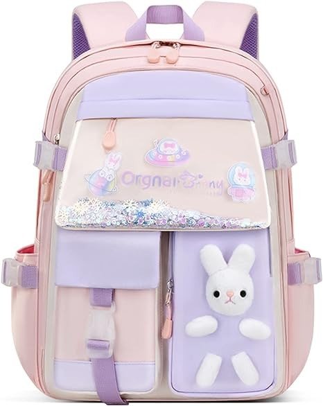 Bunny Backpack for Girls Cute Backpack Kawaii School Bookbag for Kindergarten Preschool Elementary (Pink for girl grades 3-6)