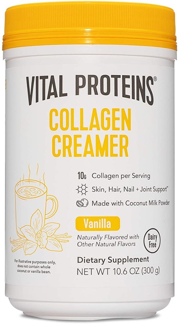 Proteins Collagen Coffee Creamer, No Dairy & Low Sugar Powder with Collagen Peptides Supplement - Supporting Healthy Hair, Skin, Nails with Energy-Boosting MCTs - Vanilla 10.6oz
