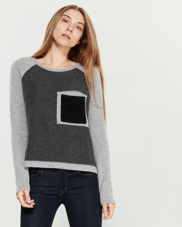 Cashmere Color Block Pocket Sweater