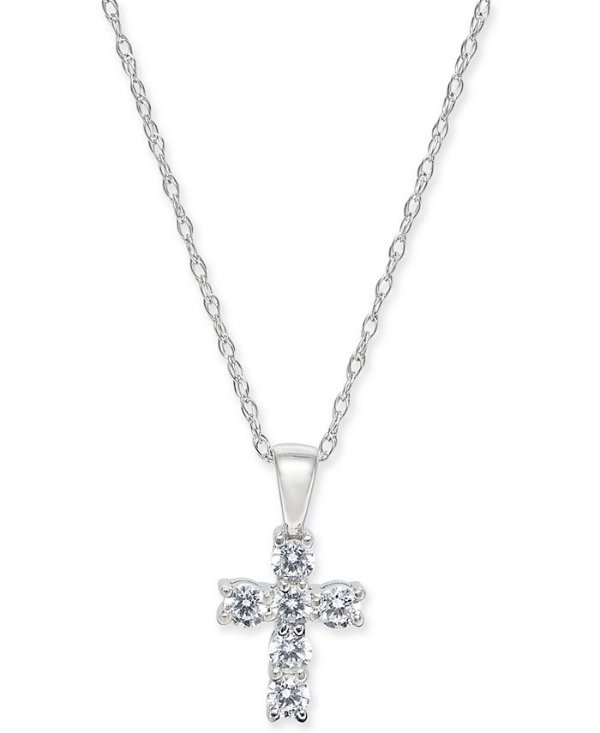 Diamond Baby Cross 18" Pendant Necklace (1/5 ct. t.w.) in 14k White, Yellow or Rose Gold