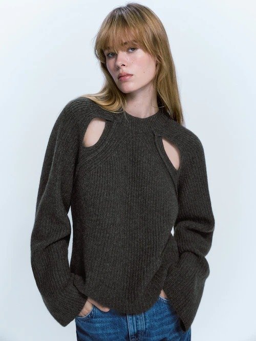 Purl knit sweater with cut-out detail - Massimo Dutti