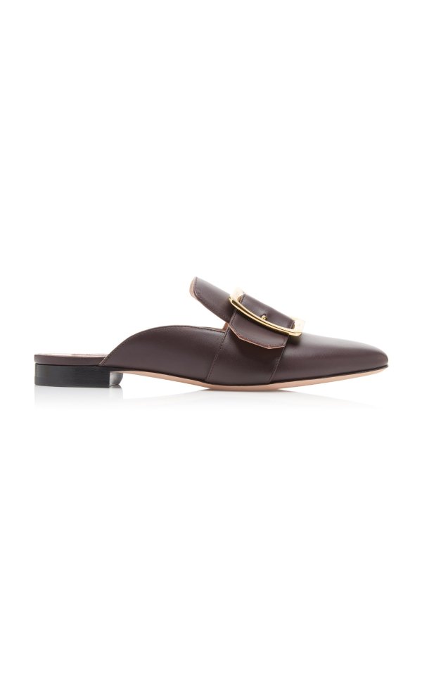 Janesse Buckle-Accented Leather Mules