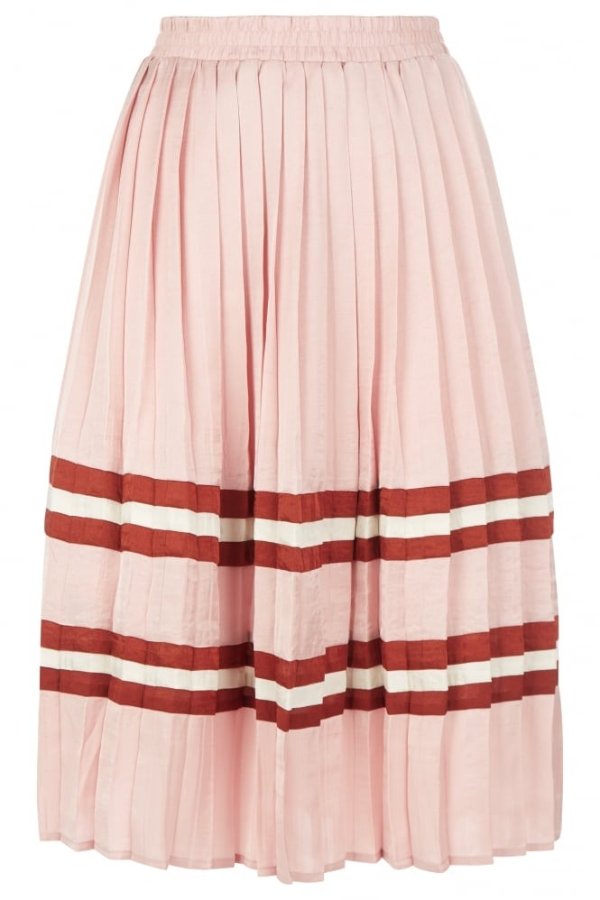Pleated Stripe Midi Skirt