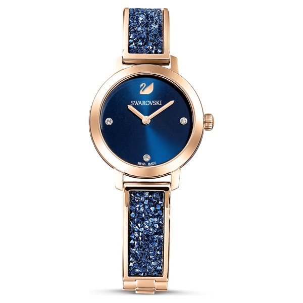 Cosmic Rock watch, Metal bracelet, Blue, Rose-gold tone PVD by SWAROVSKI