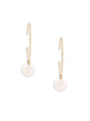 8MM White Freshwater Pearl & 18K Yellow Gold Hoop Earrings