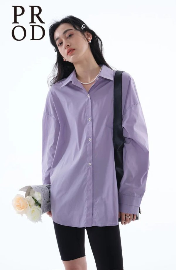 Oversized Plain Long Sleeve Blouse / Purple