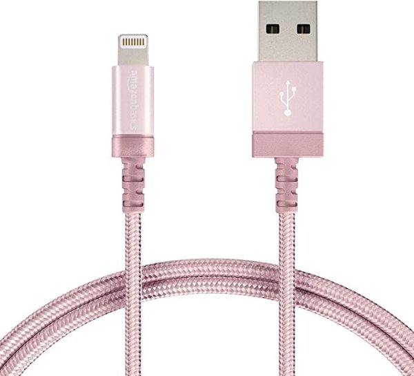 Amazon Basics Nylon Braided Lightning to USB A Cable, MFi Certified Apple iPhone Charger, Rose Gold, 3-Foot