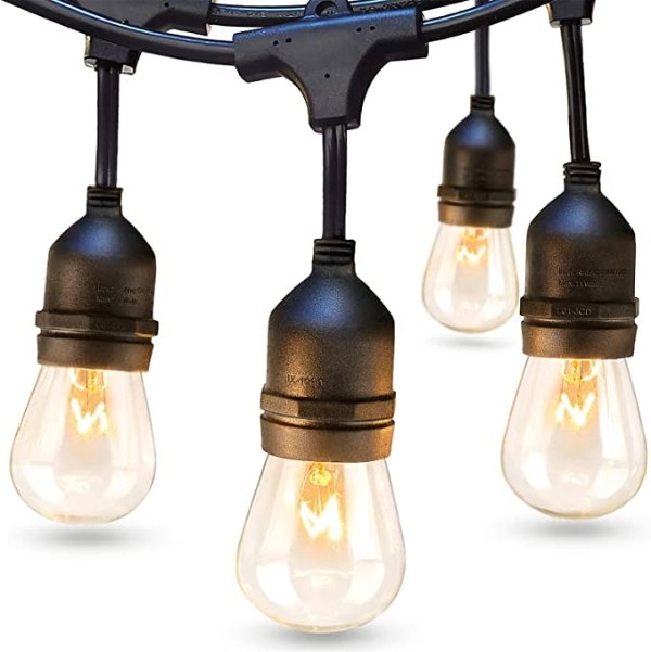 addlon 48 FT Outdoor String Lights Commercial Grade Weatherproof Strand, 18 Edison Vintage Bulbs(3 Spare), 15 Hanging Sockets, ETL Listed Heavy-Duty Decorative Christmas Lights for Patio Garden