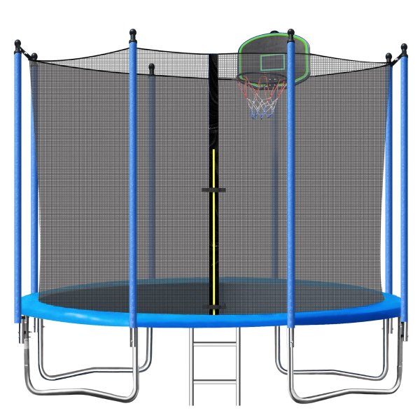 10ft Trampoline for Kids with Basketball Hoop and Enclosure Net/Ladder,Blue
