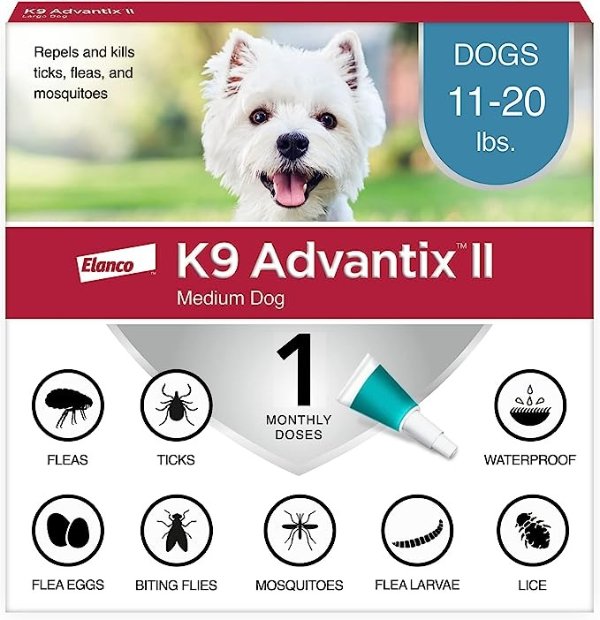 Medium Dog Vet-Recommended Flea, Tick & Mosquito Treatment & Prevention | Dogs 11-20 lbs. | 1-Mo Supply