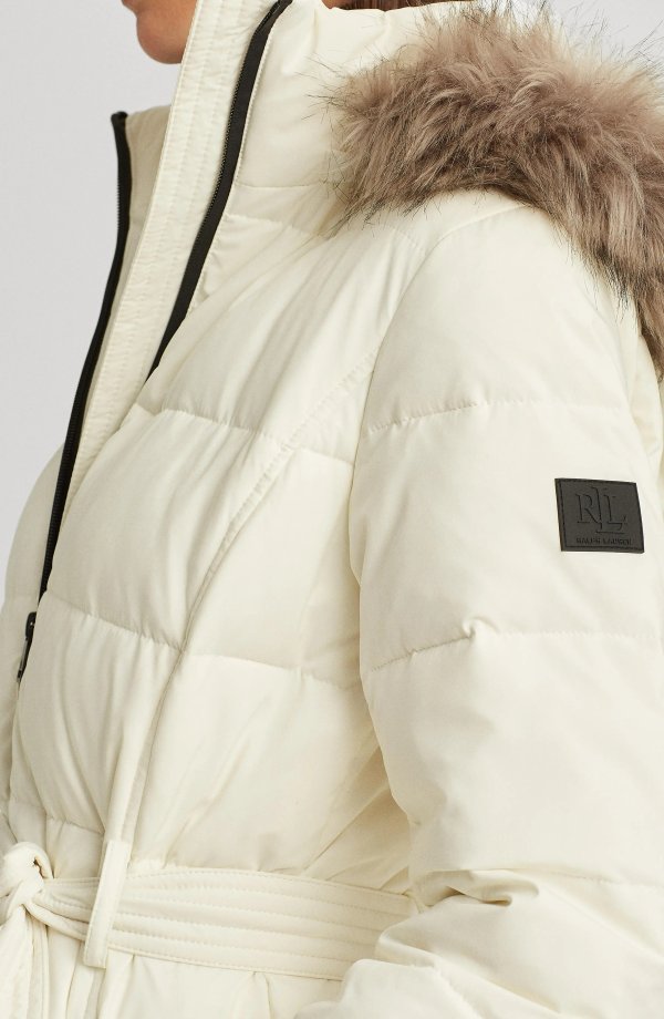 Down Puffer Jacket with Faux Fur Trim
