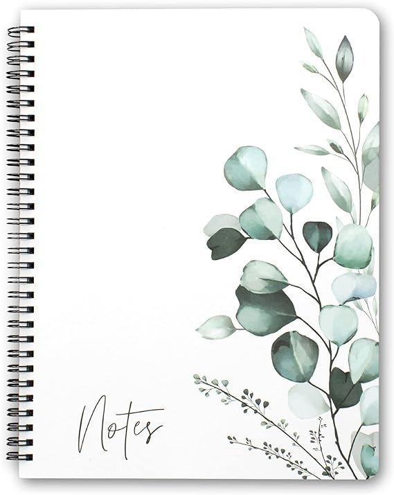 Aesthetic Spiral Notebook Journal For Women - Cute Greenery 10.5" x 8.5" College Ruled Notebook With Large Pockets, Lined Pages and Hardcover - Perfect to Stay Organized at Work or School