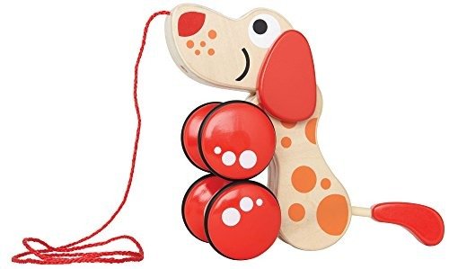 Walk-A-Long Puppy Wooden Pull Toy by Award Winning Push Pull Toy Puppy For Toddlers Can Sit, Stand and Roll. Rubber Rimmed Wheels for Easy Push and Pull Action, Red