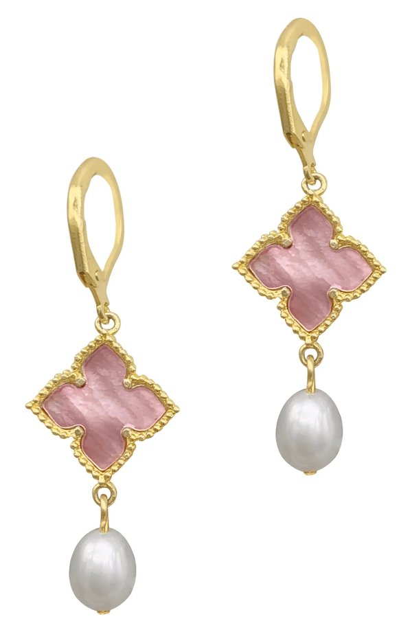 14K Yellow Gold Vermeil Floral and 10mm Cultured Pearl Drop Earrings