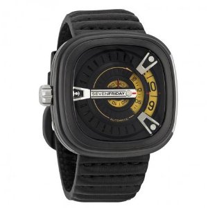 SEVENFRIDAY M Series Black and Gold Dial Black Rubber Automatic Men's Watch