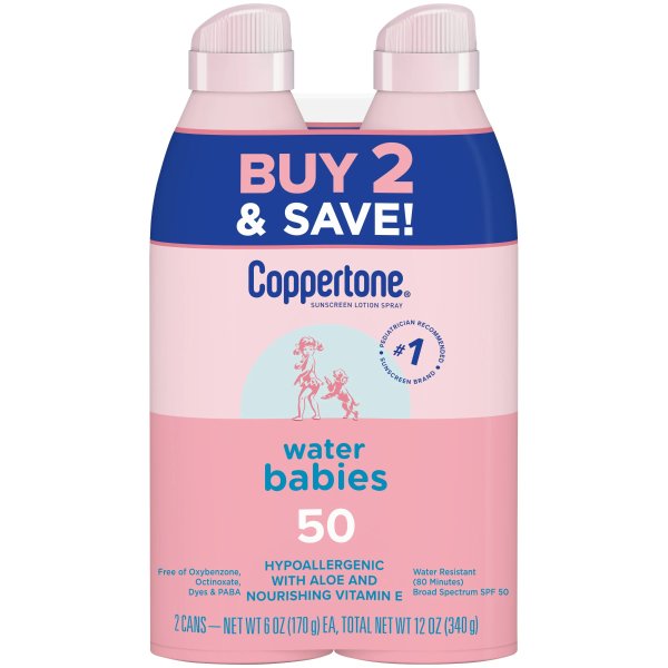 WaterBabies Sunscreen Spray, SPF 50 Baby Sunscreen, 6 Oz, Pack of 2