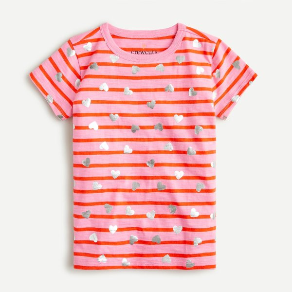 Girls' short-sleeve heart stripes T-shirt